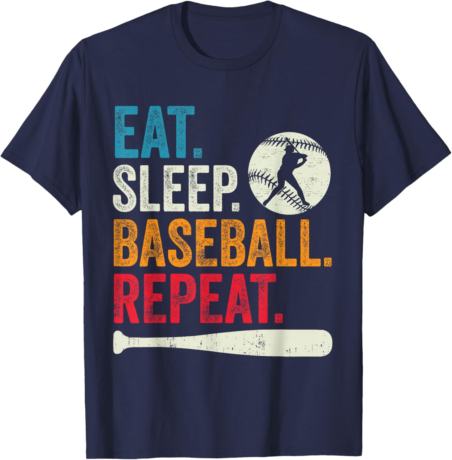 Eat Sleep Baseball Repeat Kids Baseball Player Boys Vintage T-Shirt - T-Shirt | Navy
