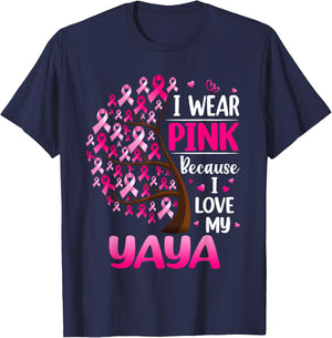 I Wear Pink For My Yaya Breast Cancer Awareness T-Shirt - T-Shirt | Navy