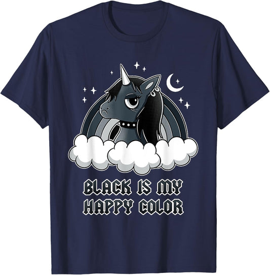 Unicorn Gothic Black is my happy color T-Shirt - T-Shirt | Navy