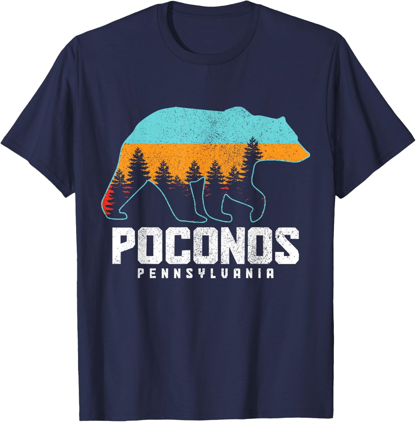 Poconos Pennsylvania Bear Hiking Vintage Pocono Mountains T-Shirt - T-Shirt | Navy