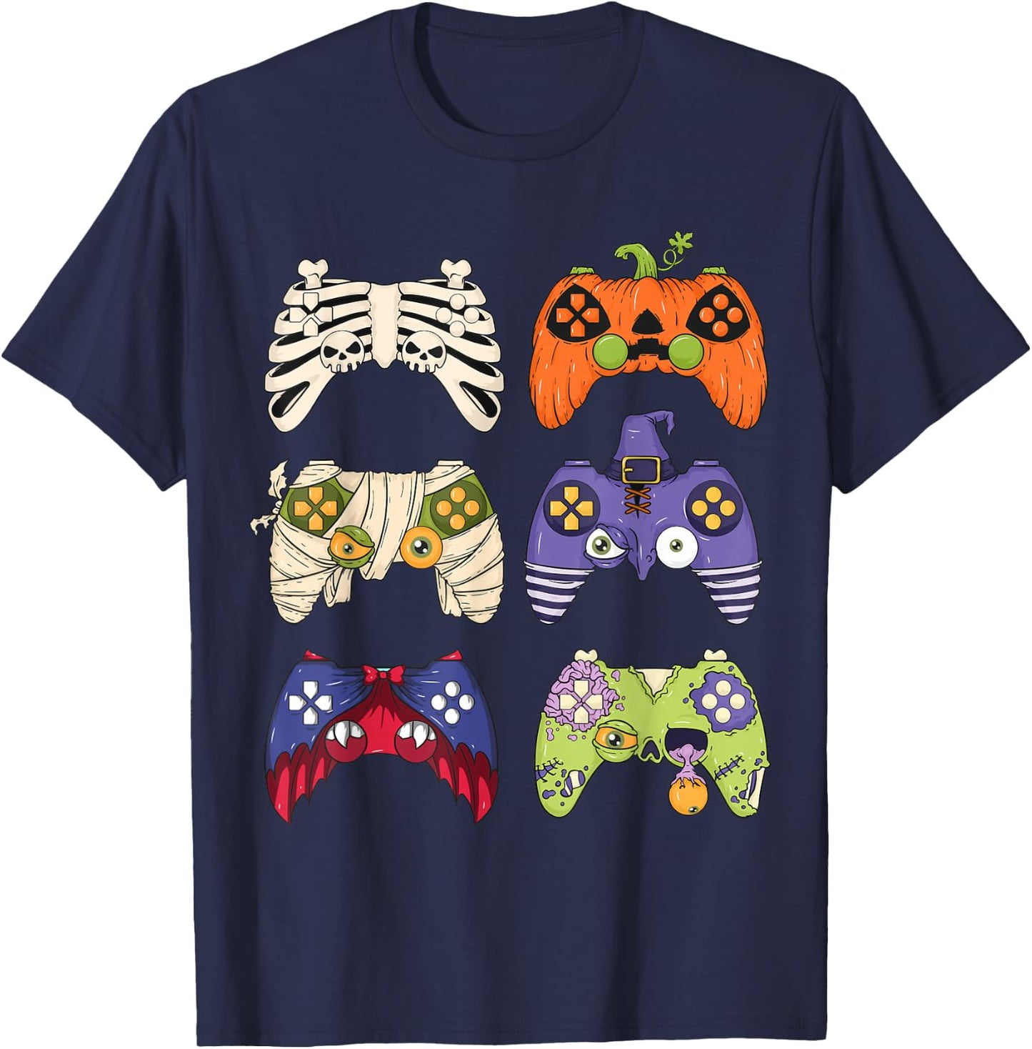 Halloween Skeleton Zombie Gaming Controller Mummy Boys gamer T-Shirt - T-Shirt | Navy