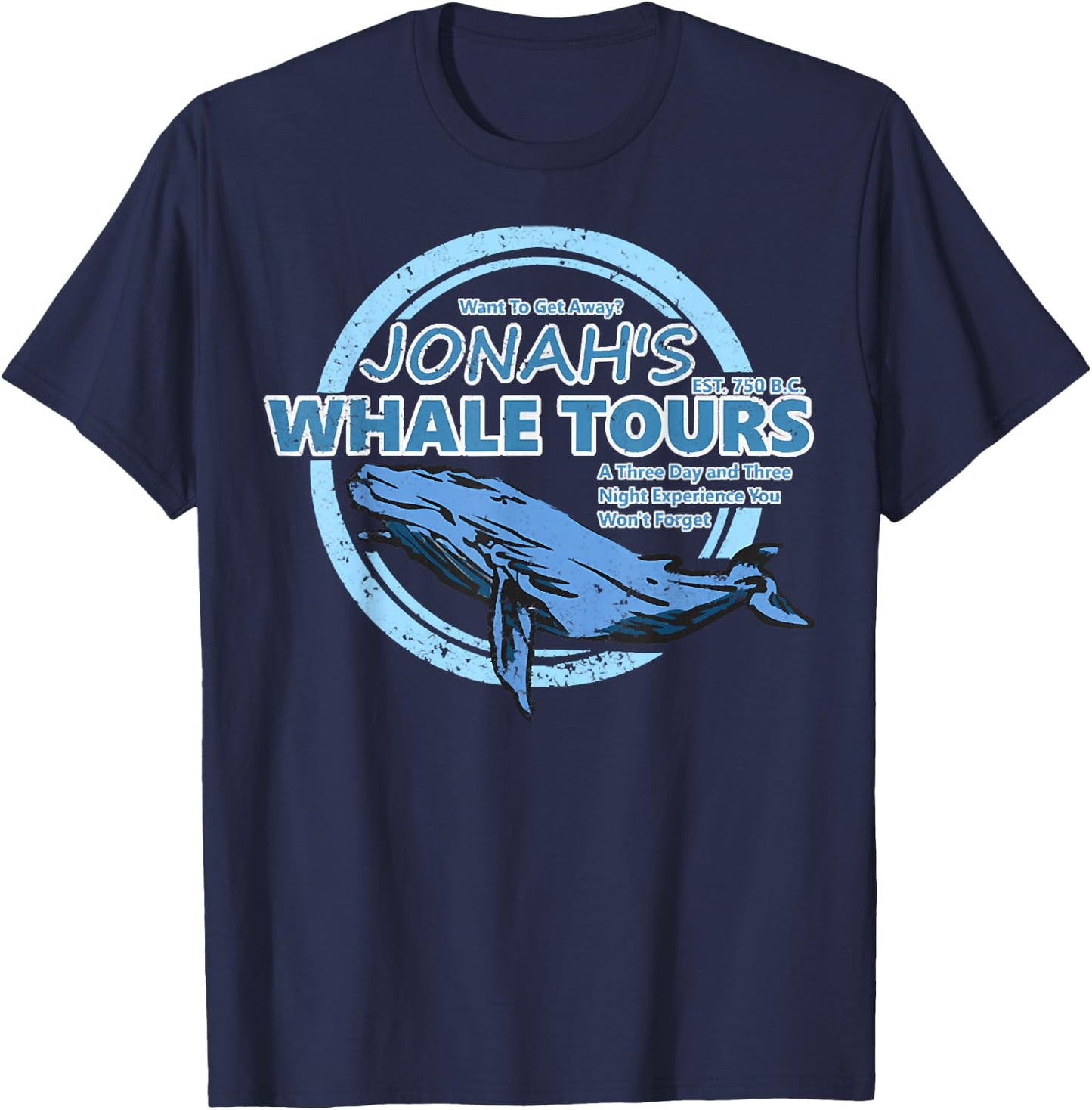 Christian Faith Bible Jonah Whale Tours, Whale Animal Ocean T-Shirt - T-Shirt | Navy