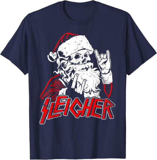 Hail Santa Claus Christmas Merry Krampus Xmas Skull Sleigher T-Shirt - T-Shirt | Navy