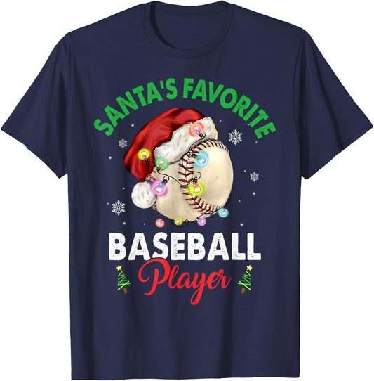 Santa's Favorite Baseball Player Christmas Pajama Men Women T-Shirt - T-Shirt | Navy