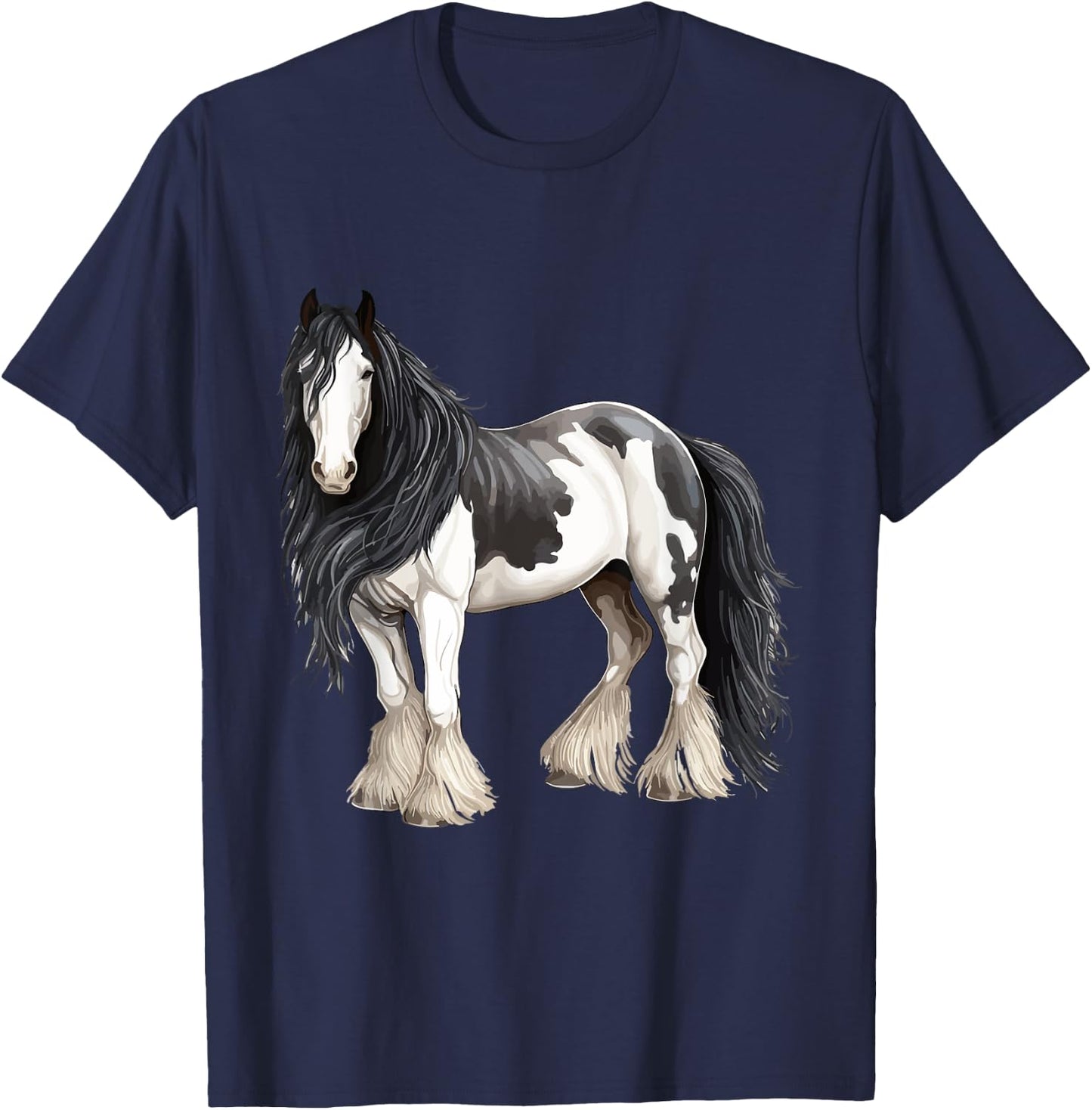 Black Gypsy Vanner Horse Lover Riding Equestrian T-Shirt - T-Shirt | Navy