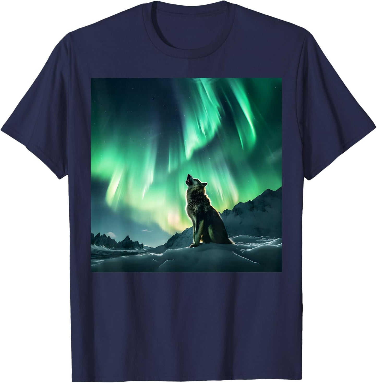 Alaska Aurora Borealis Howling Wolf Aesthetic Photo Souvenir T-Shirt - T-Shirt | Navy