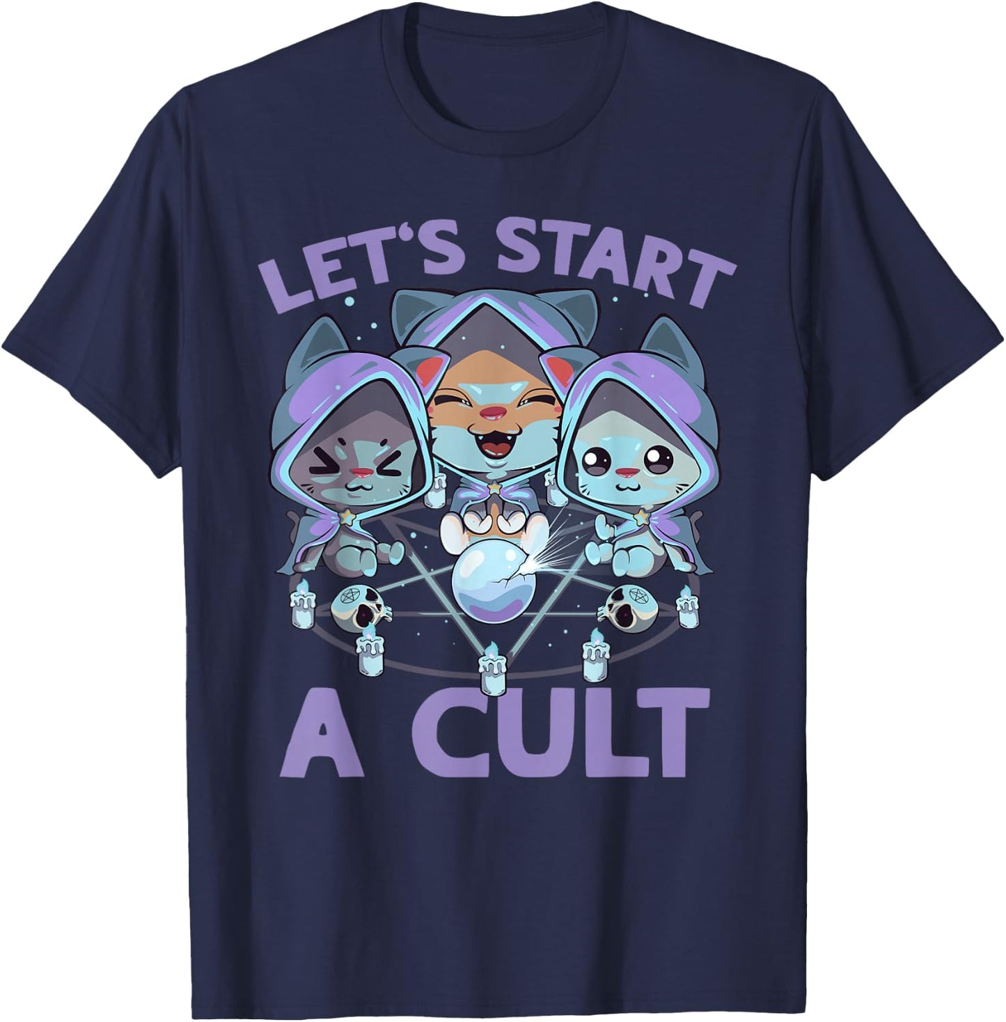 Pastel Goth Kawaii Occult Cats Summon Let's Start A Cult Cat T-Shirt - T-Shirt | Navy
