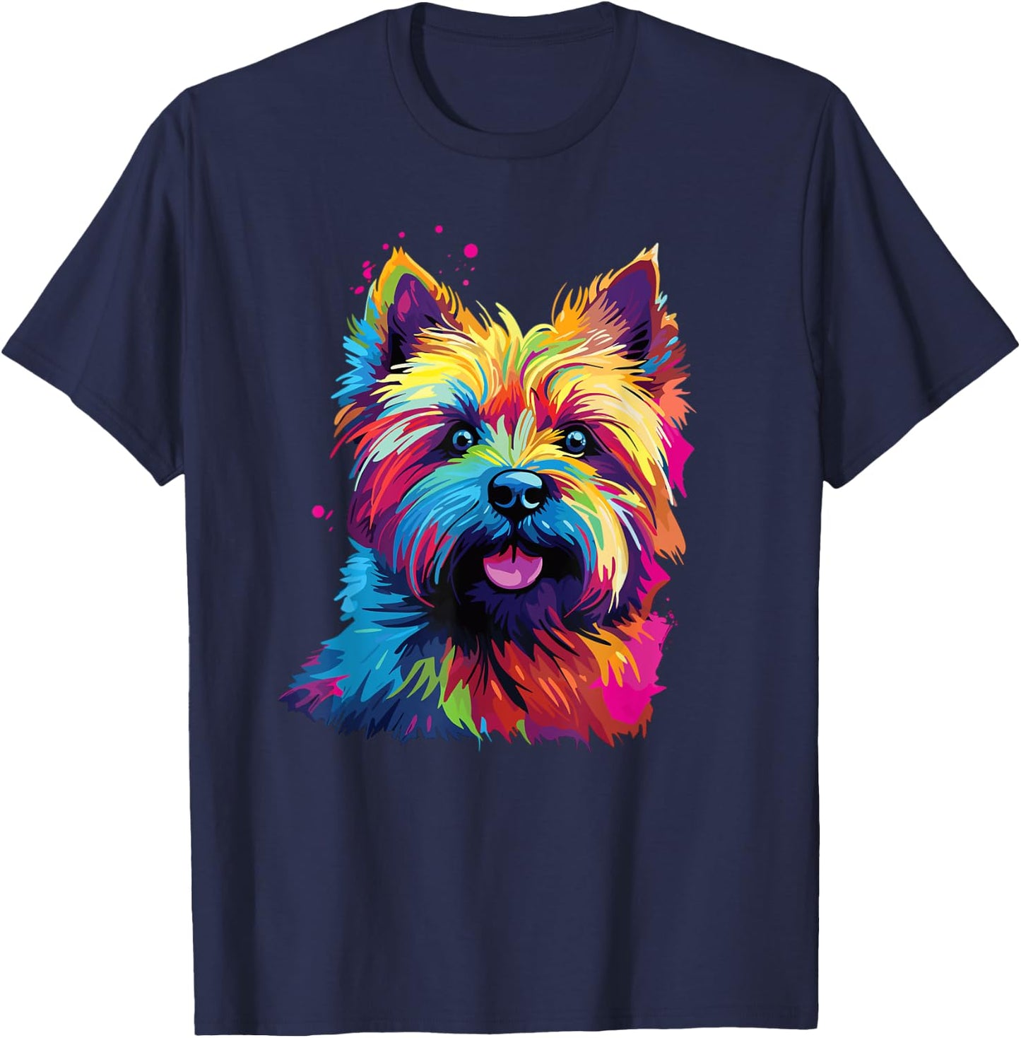 Retro Cairn Terrier Dog -Adults Multicolor Short Sleeve Small T-Shirt - T-Shirt | Navy