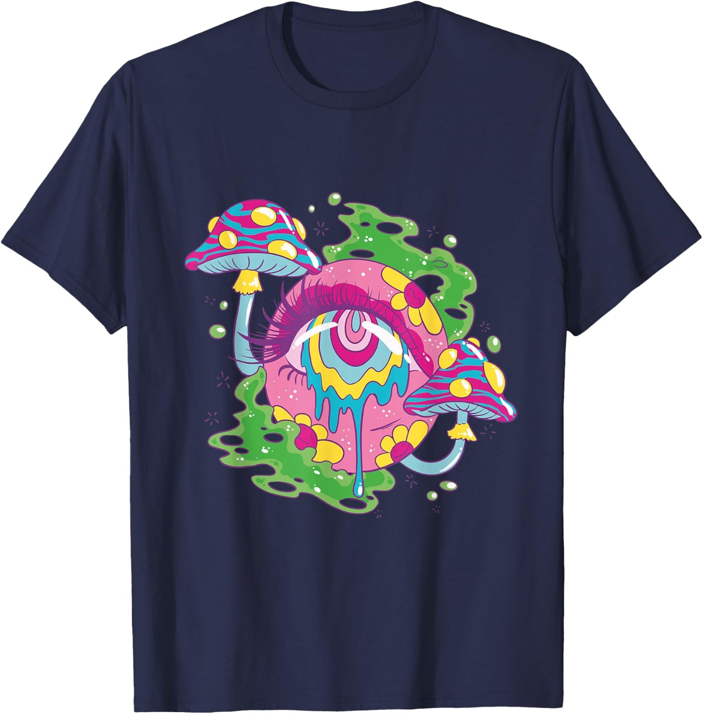 Weirdcore Kidcore Aesthetic Melting Eye Mushroom 90s Alt T-Shirt - T-Shirt | Navy