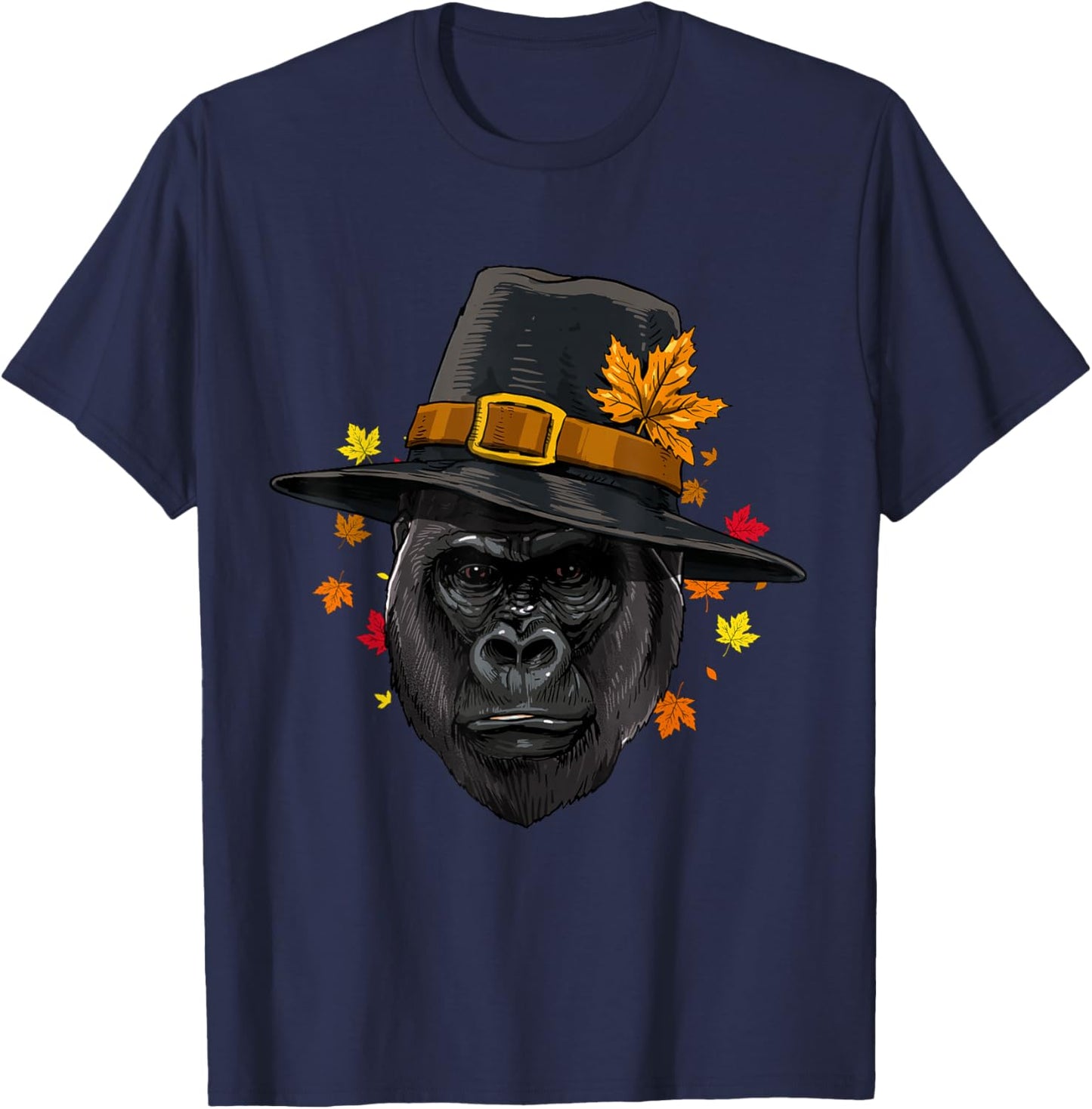 Thanksgiving Gorilla Monkey Pilgrim Turkey Day Autumn Ape T-Shirt - T-Shirt | Navy