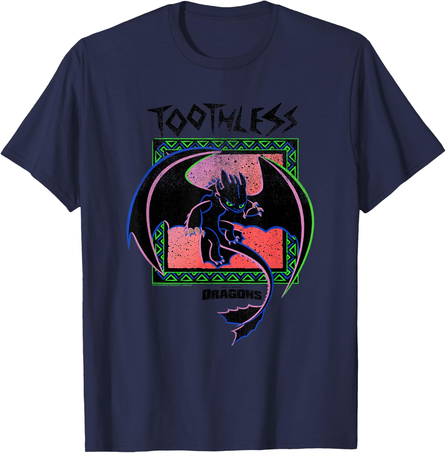 DreamWorks Dragons Toothless Neon T-Shirt - T-Shirt | Navy