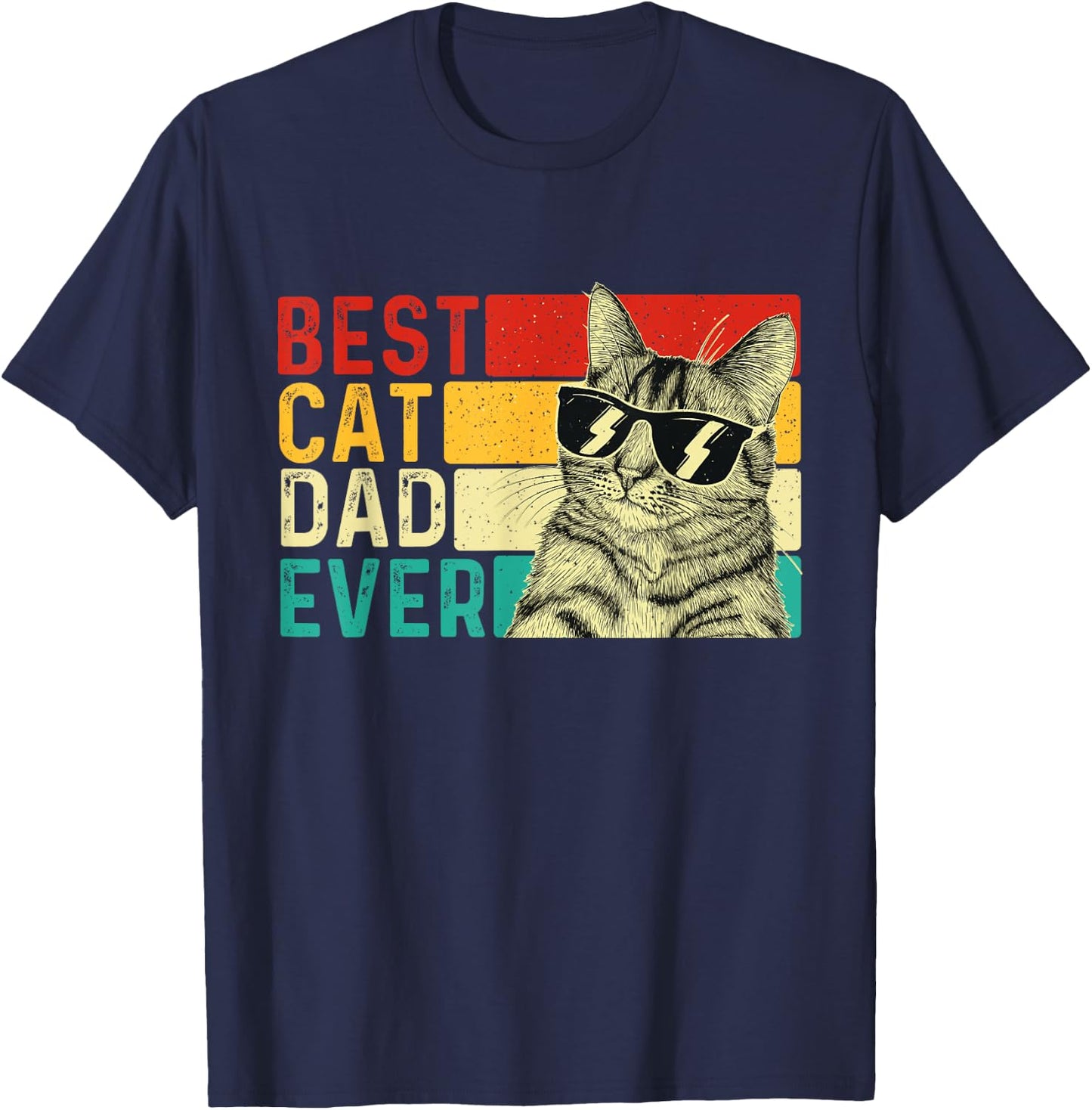 Best Cat Dad Ever - Retro Vintage Animal Pet Lover Kitten Men Women Kids T-Shirt - T-Shirt | Navy