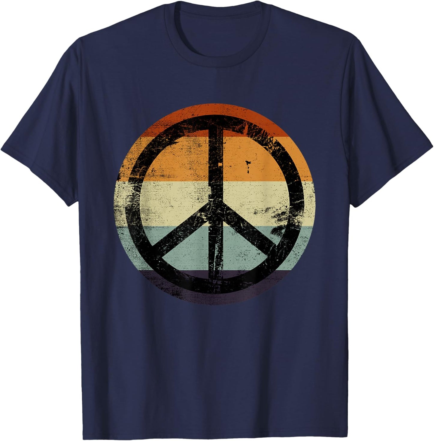 Retro Vintage Distressed Design Peace Sign T-Shirt - T-Shirt | Navy