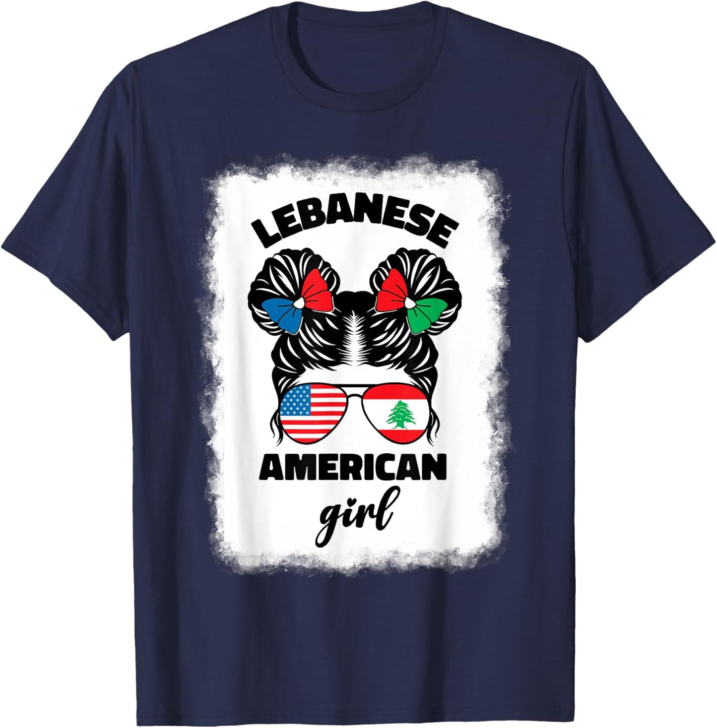 Funny Half American And Lebanese Lebanon Usa Flag Kids Girls T-Shirt - T-Shirt | Navy