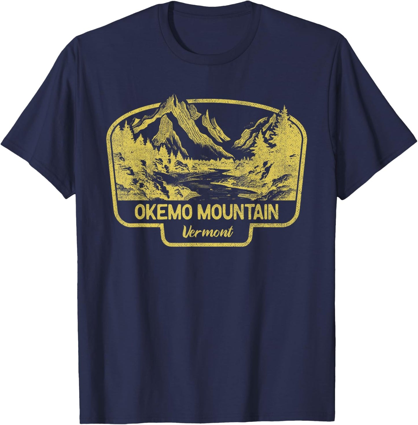 Okemo Mountain Mountains Vermont Hiking Outdoors Vintage T-Shirt - T-Shirt | Navy