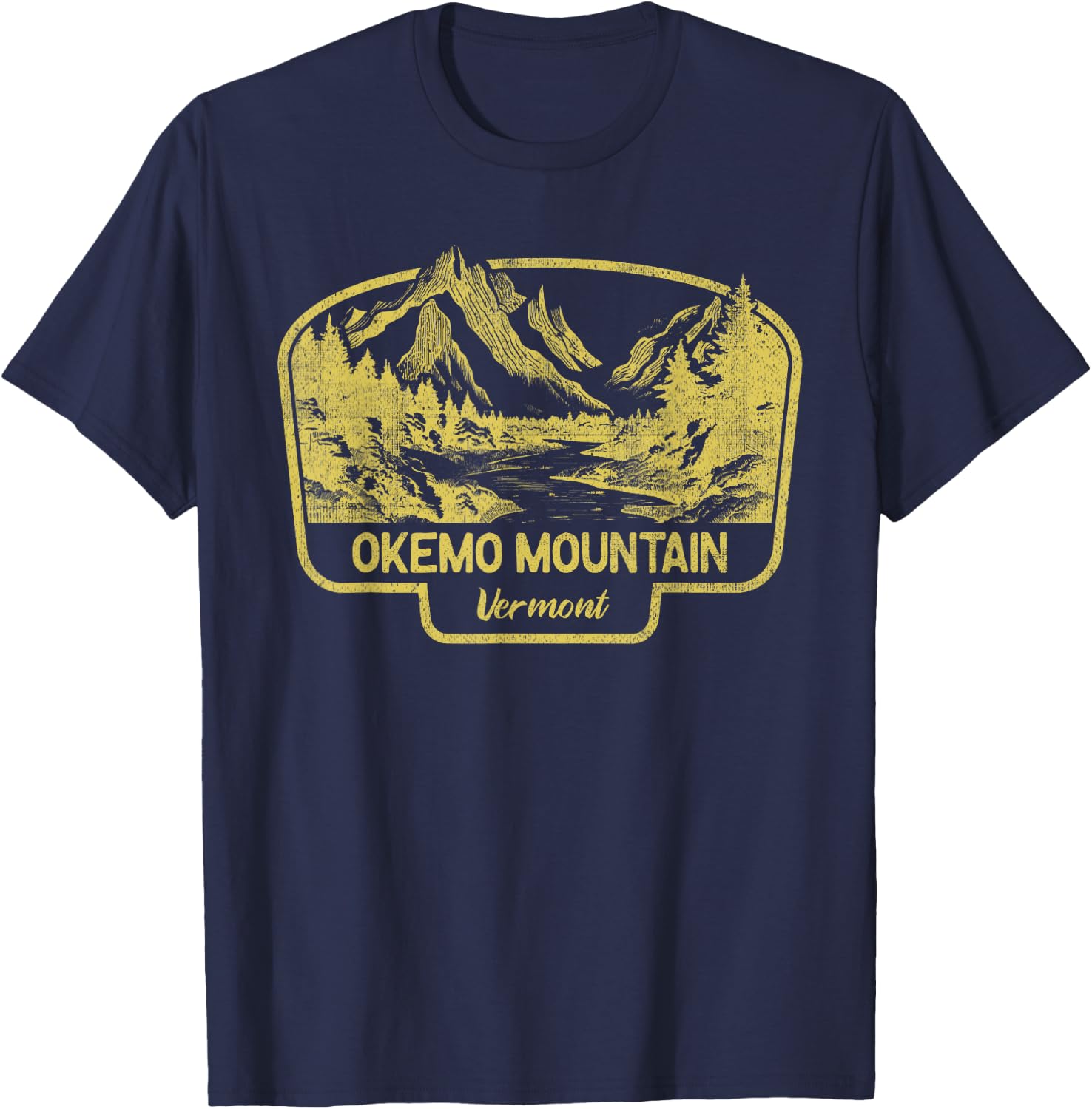Okemo Mountain Mountains Vermont Hiking Outdoors Vintage T-Shirt - T-Shirt | Navy