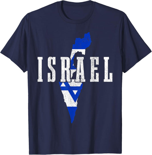 Israel Map Pride Jewish Jew Israelite Israeli Flag T-Shirt - T-Shirt | Navy