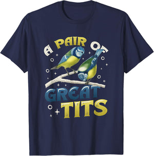A Pair Of Great Tits Funny Bird Watcher T-Shirt - T-Shirt | Navy