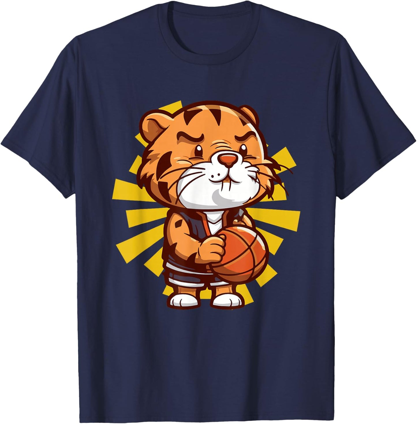 Tiger Basketball Player Ball Sports Jungle Animal T-Shirt - T-Shirt | Navy