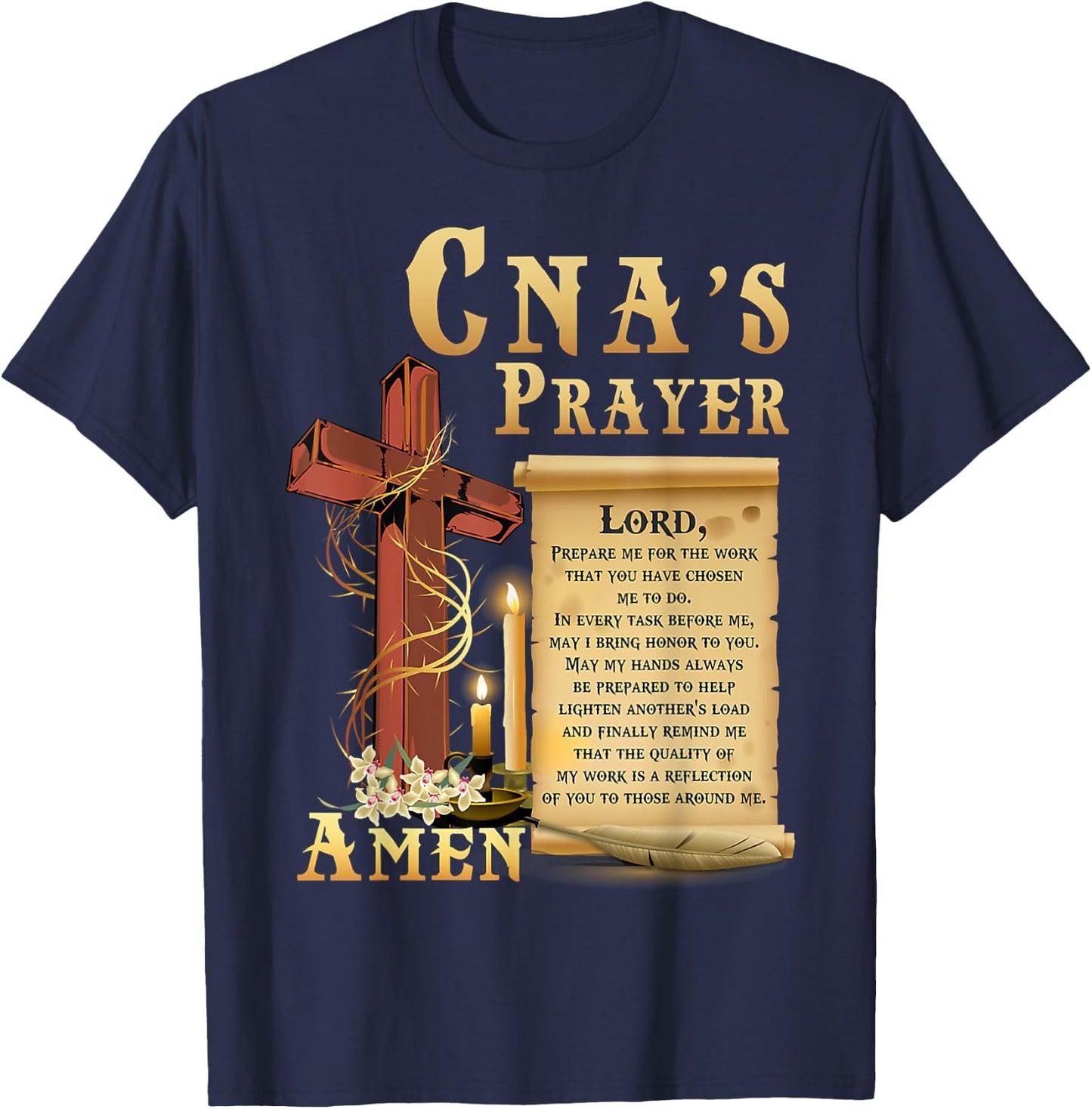 CNA Prayer Amen Certified Nursing Assistant Jesus Christian T-Shirt - T-Shirt | Navy