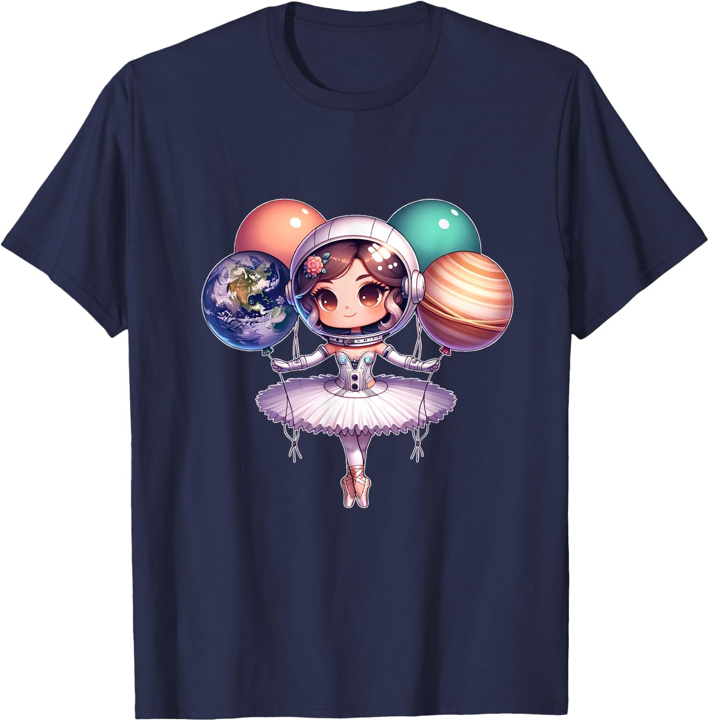Cute ballerina girl space astronaut funny space ballons T-Shirt - T-Shirt | Navy