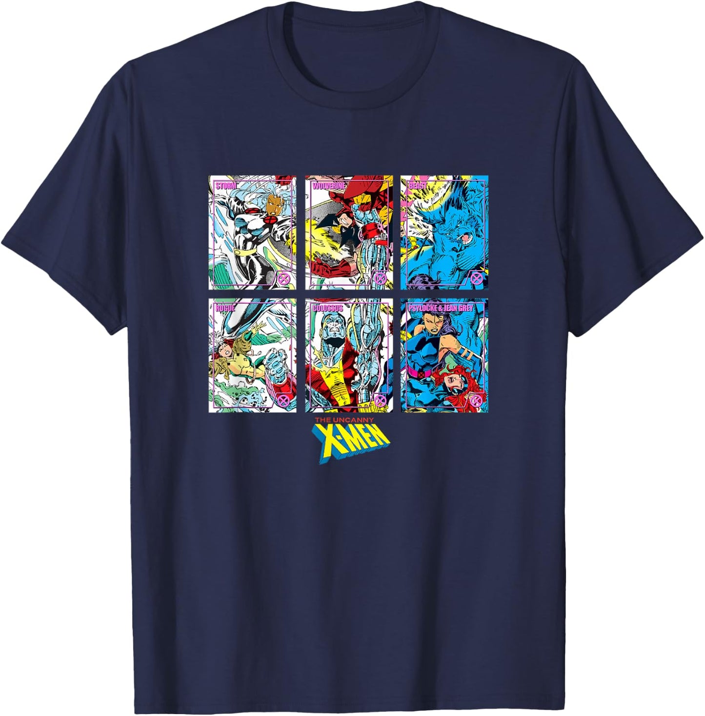 Marvel X-Men Classic Characters Collection Cards Panels T-Shirt - T-Shirt | Navy