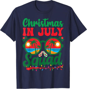 Christmas In July Squad Retro Sunglass Palm Tree Summer Xmas T-Shirt - T-Shirt | Navy