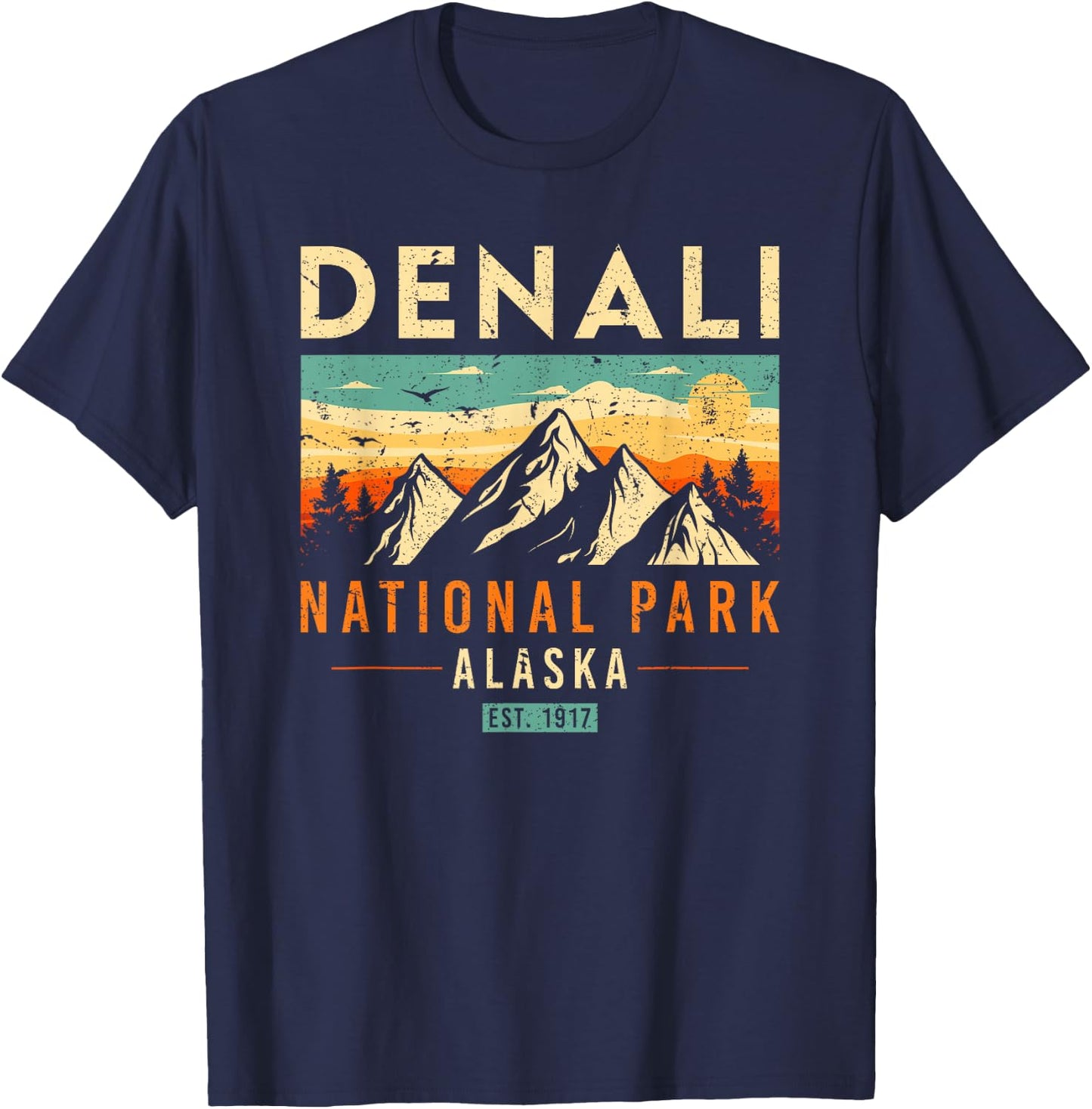 Denali Est. 1917 Vintage Retro Alaska National Park T-Shirt - T-Shirt | Navy