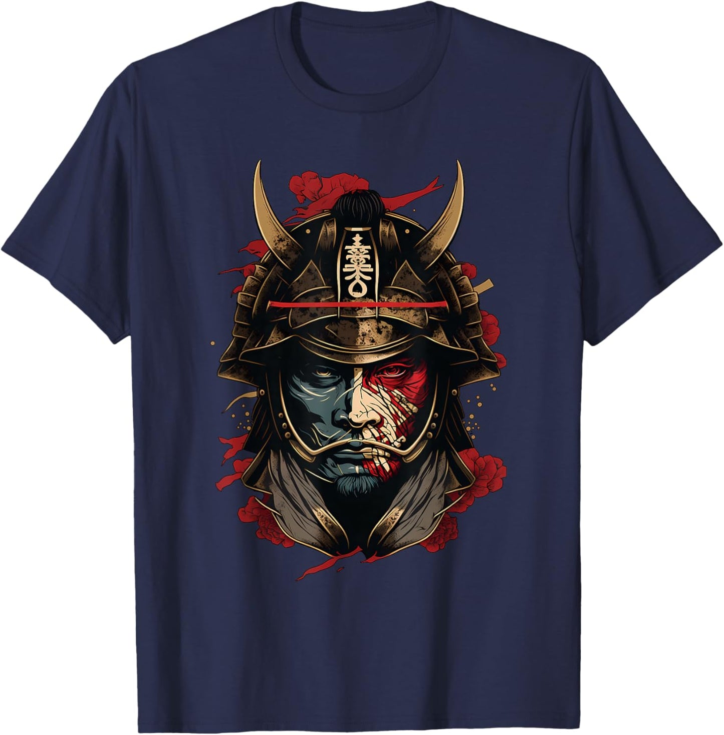 Samurai Mask Traditional Japanese Warrior Sword Retro Tattoo T-Shirt - T-Shirt | Navy
