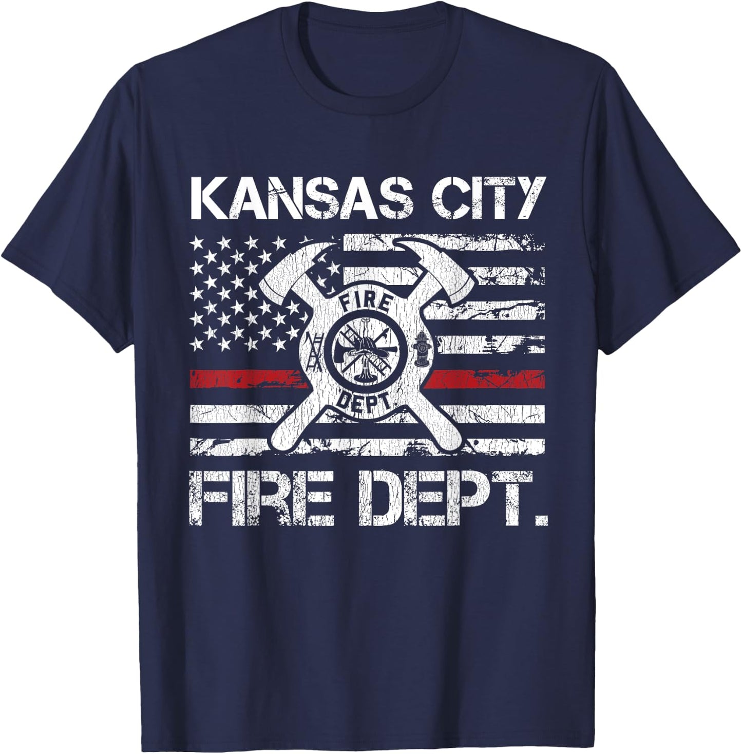 Kansas City Missouri Fire Department Thin Red Line Fireman T-Shirt - T-Shirt | Navy