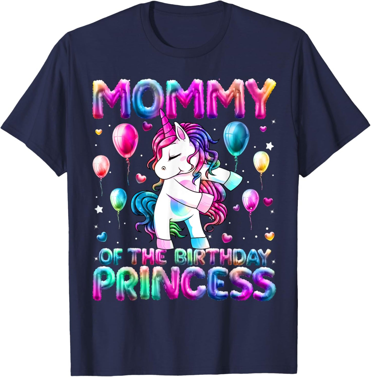 Mommy of the Birthday Princess Girl Flossing Unicorn Mom T-Shirt - T-Shirt | Navy