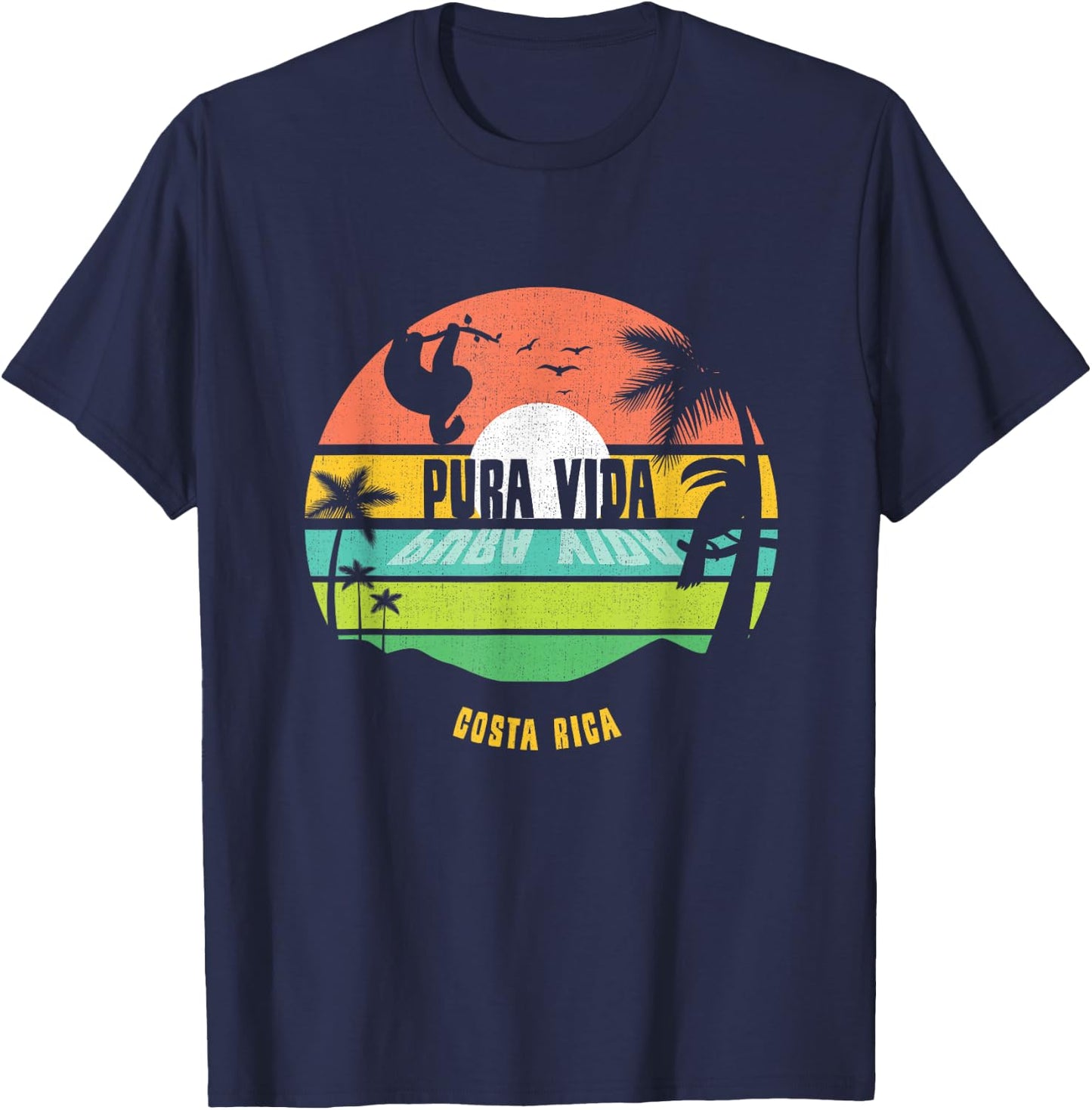 Costa Rica Pura Vida Tropical Sloth & Toucan Sunset Souvenir T-Shirt - T-Shirt | Navy