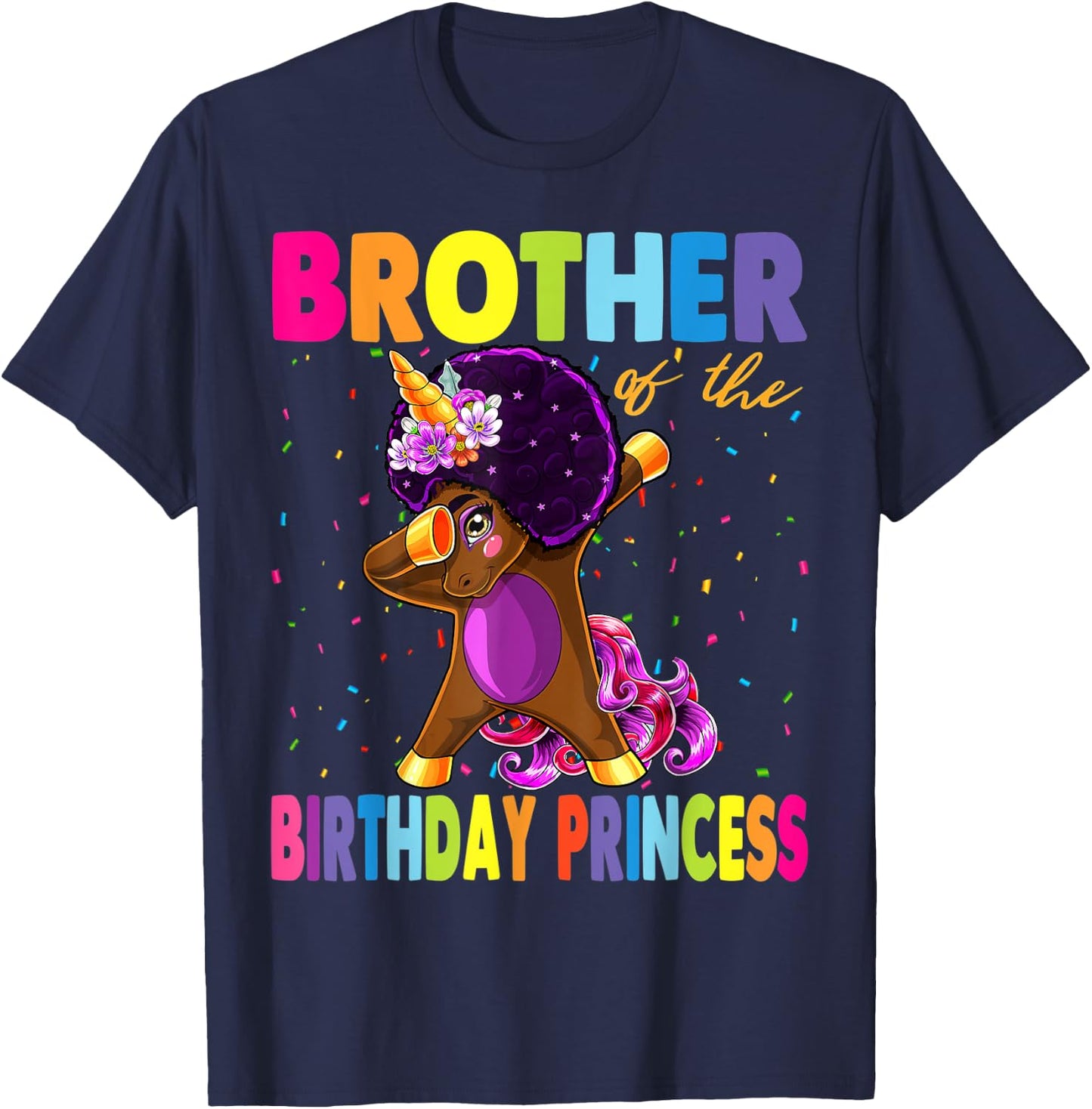 Dabbing Unicorn Afro Brother of the Birthday Princess T-Shirt - T-Shirt | Navy