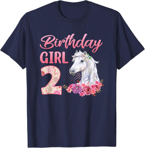 Horse Lovers 2nd Birthday Girl Cute 2 Year Old T-Shirt - T-Shirt | Navy