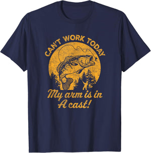 Can't Work Today My Arm is in a Cast Funny Fishing T-Shirt - T-Shirt | Navy