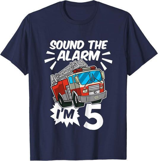 Kids Firefighter I'm 5 Birthday Fire Truck 5th birthday T-Shirt - T-Shirt | Navy