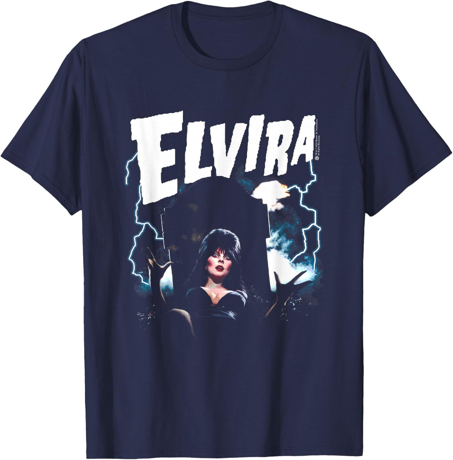 Elvira, Mistress of The Dark Grave and Lightning Small T-Shirt - T-Shirt | Navy
