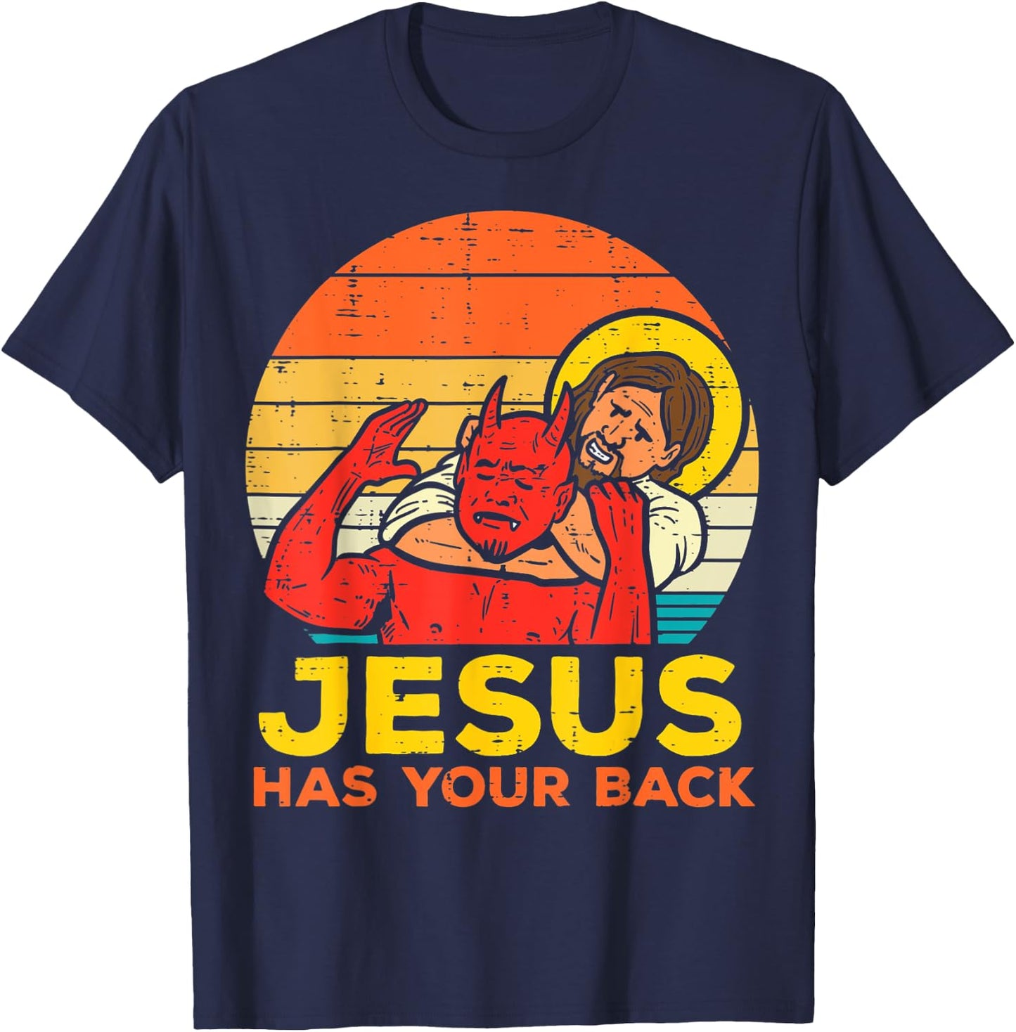 Jesus Has Your Back Jiu Jitsu Retro Christian T-Shirt - T-Shirt | Navy