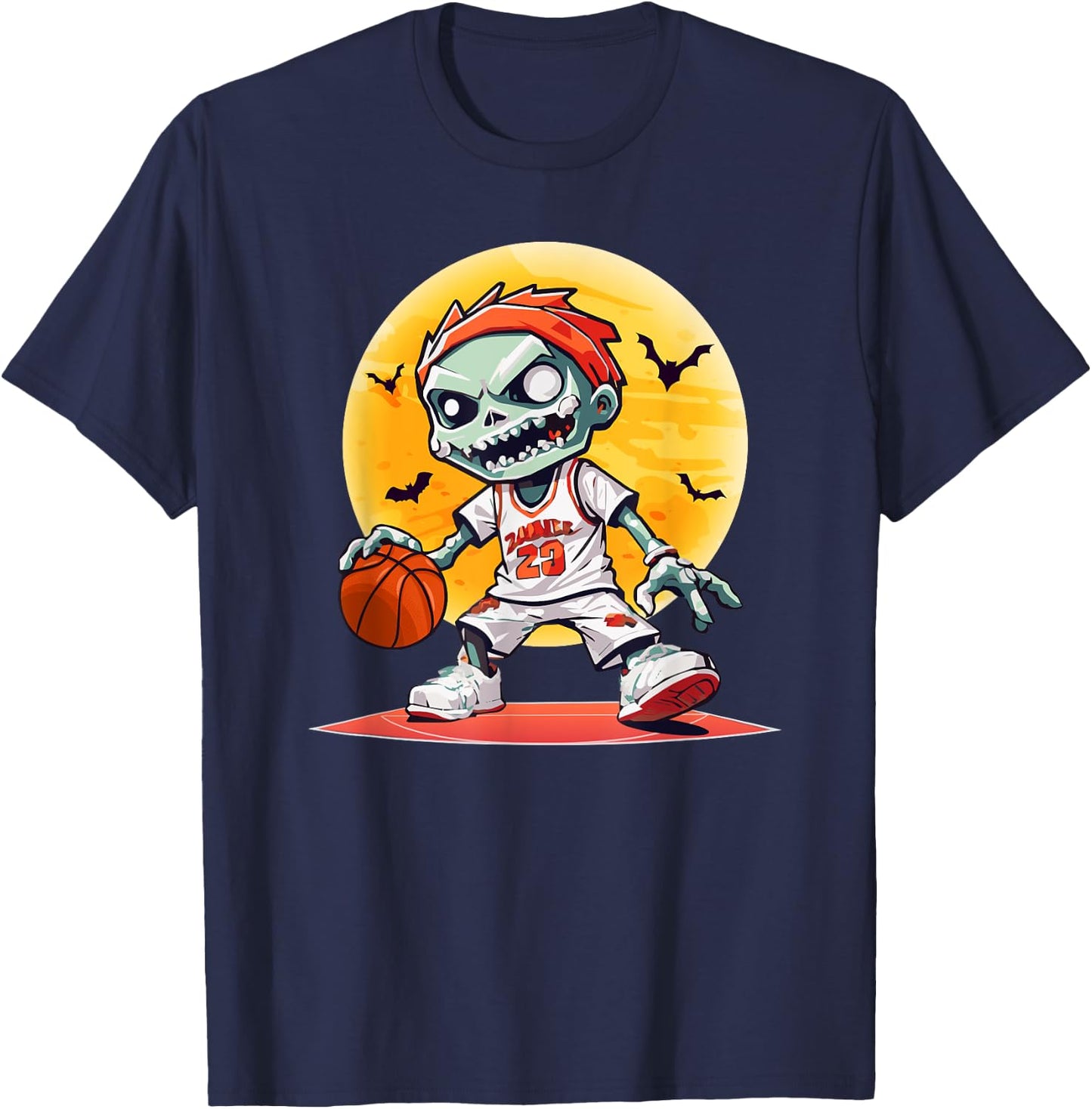 Basketball Zombie Scary Halloween Basketball T-Shirt - T-Shirt | Navy