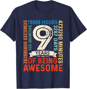 Nine 9yr Vintage 9th Birthday 9 Years Old Retro 108 Months T-Shirt - T-Shirt | Navy