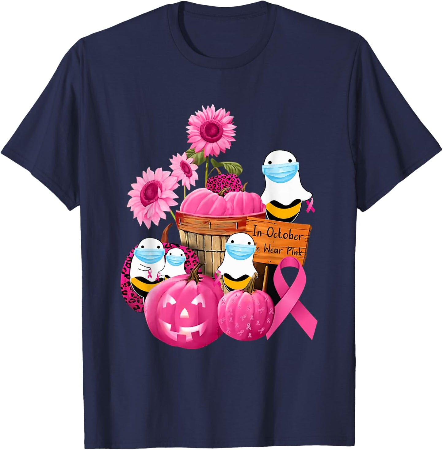 In October We Wear Pink Boo Bees Couples T-Shirt - T-Shirt | Navy