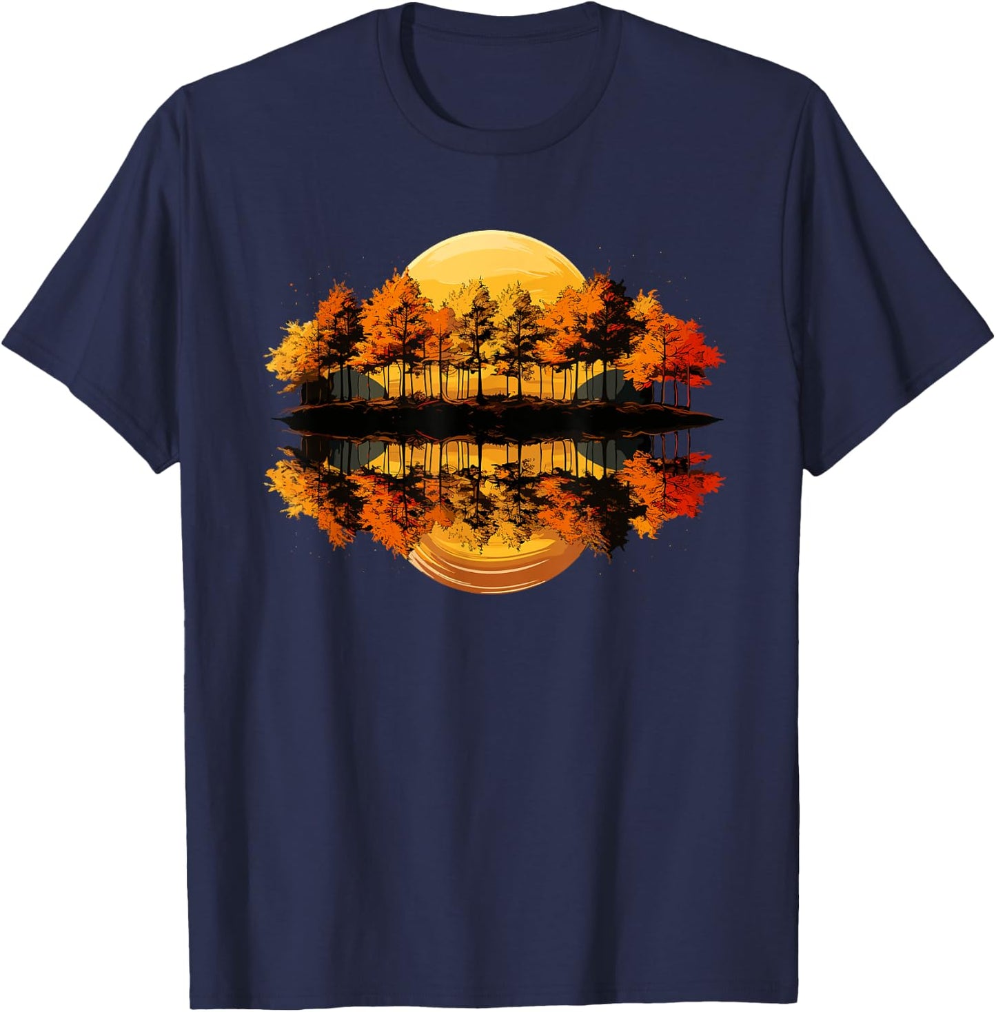 Nature Reflection Forest Trees Outdoor Wildlife T-Shirt - T-Shirt | Navy