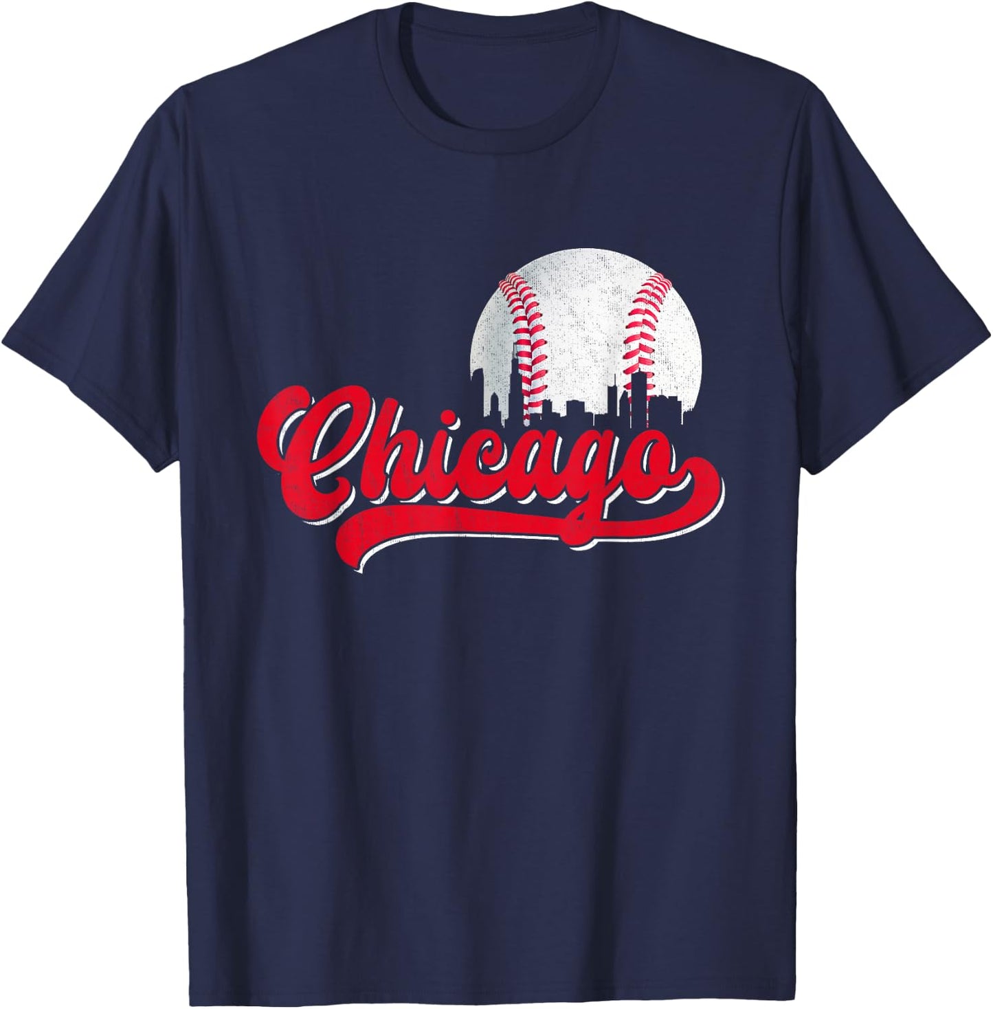 Vintage Chicago Graphic Baseball Lover Player Men Women T-Shirt - T-Shirt | Navy