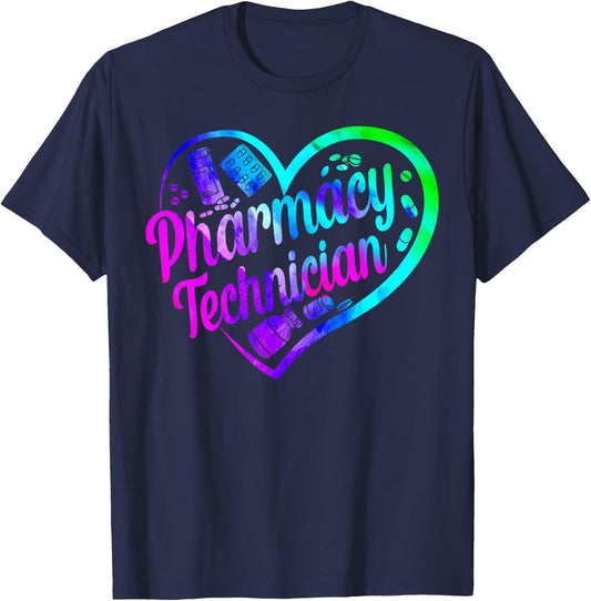 Pharmacy Tech Technician Pharmacist Student Heart Watercolor T-Shirt - T-Shirt | Navy