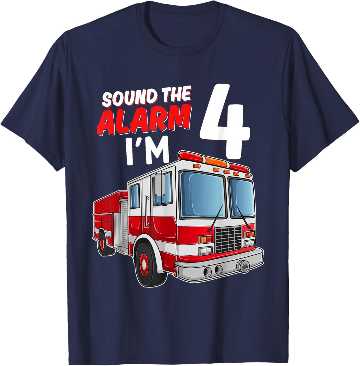 Kids Fire Truck 4th Birthday 4 Years Old Boys Girls Kids T-Shirt - T-Shirt | Navy