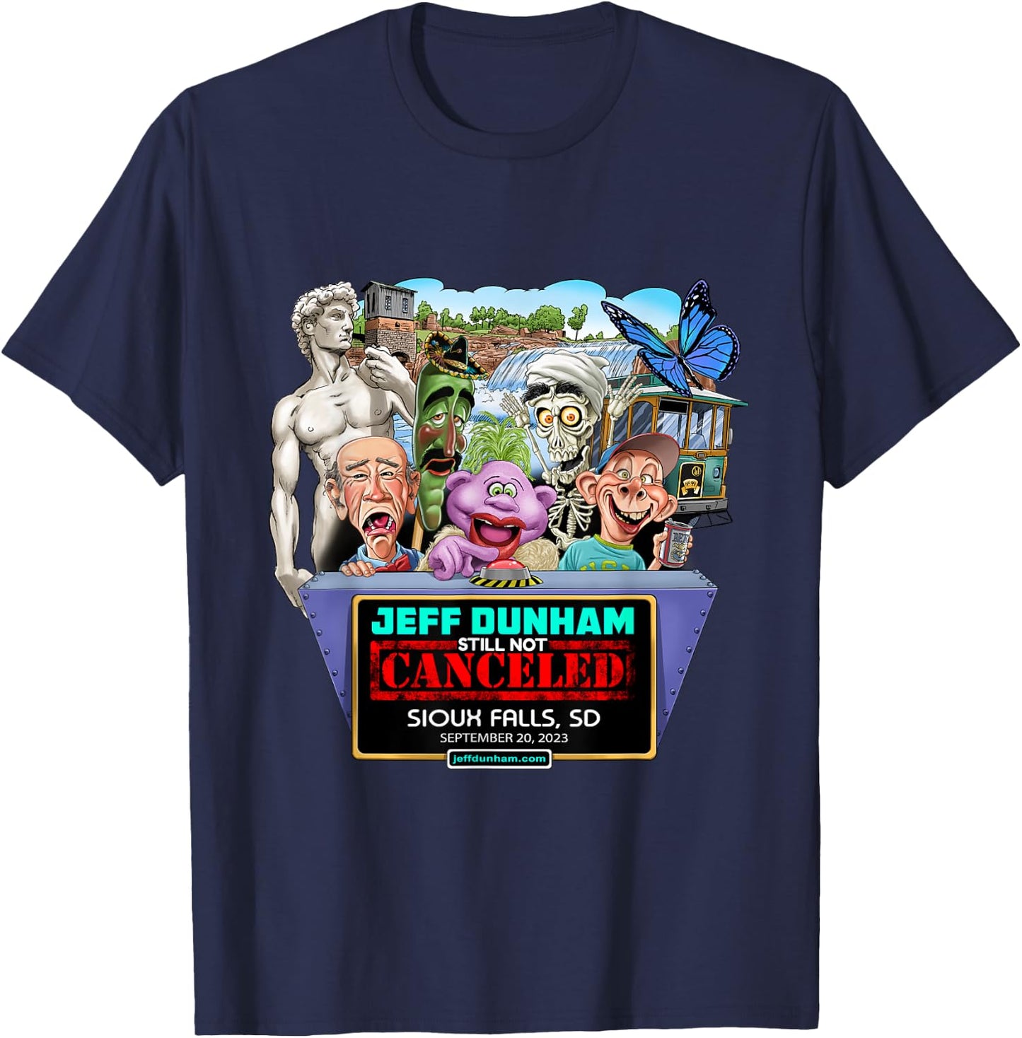 Jeff Dunham Sioux Falls, SD (2023) T-Shirt - T-Shirt | Navy
