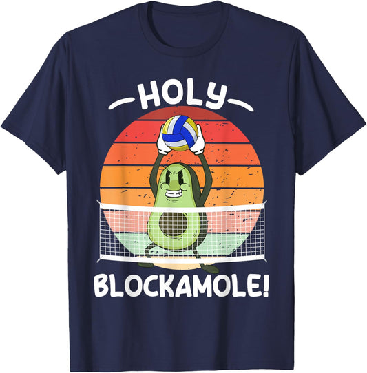Holy Blockamole Volleyball Avocado Men Women Funny T-Shirt - T-Shirt | Navy