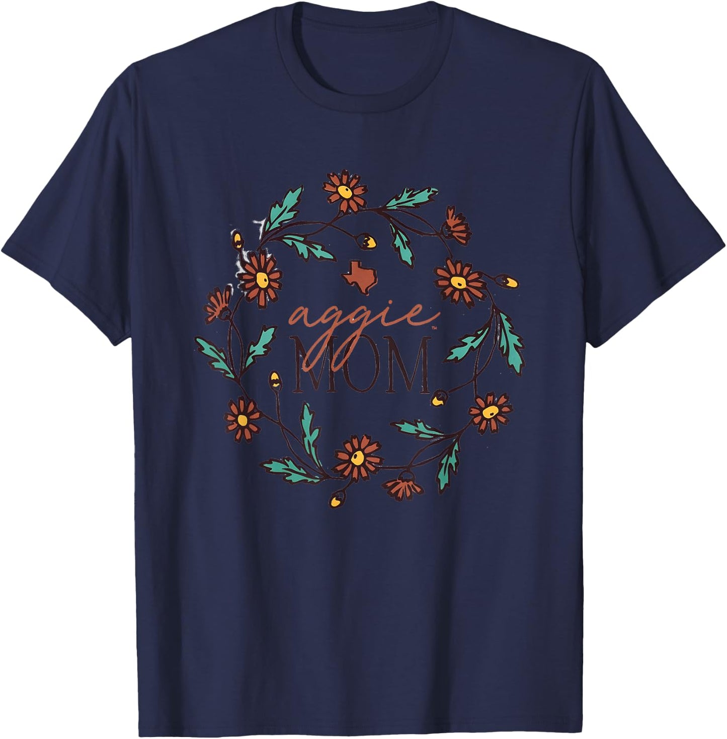 Aggie Mom Floral Circle T-Shirt - T-Shirt | Navy