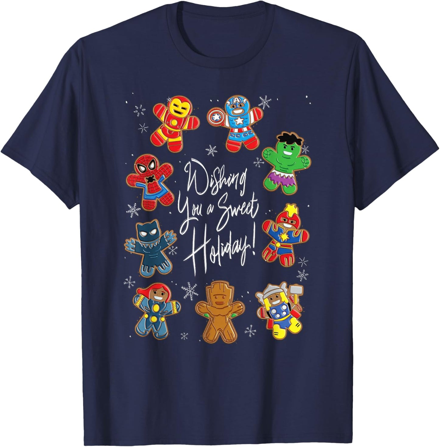 Marvel Avengers Christmas Gingerbread Wishing Sweet Holiday T-Shirt - T-Shirt | Navy