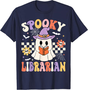 Groovy Spooky Librarian Halloween Library ghost Librarian T-Shirt - T-Shirt | Navy